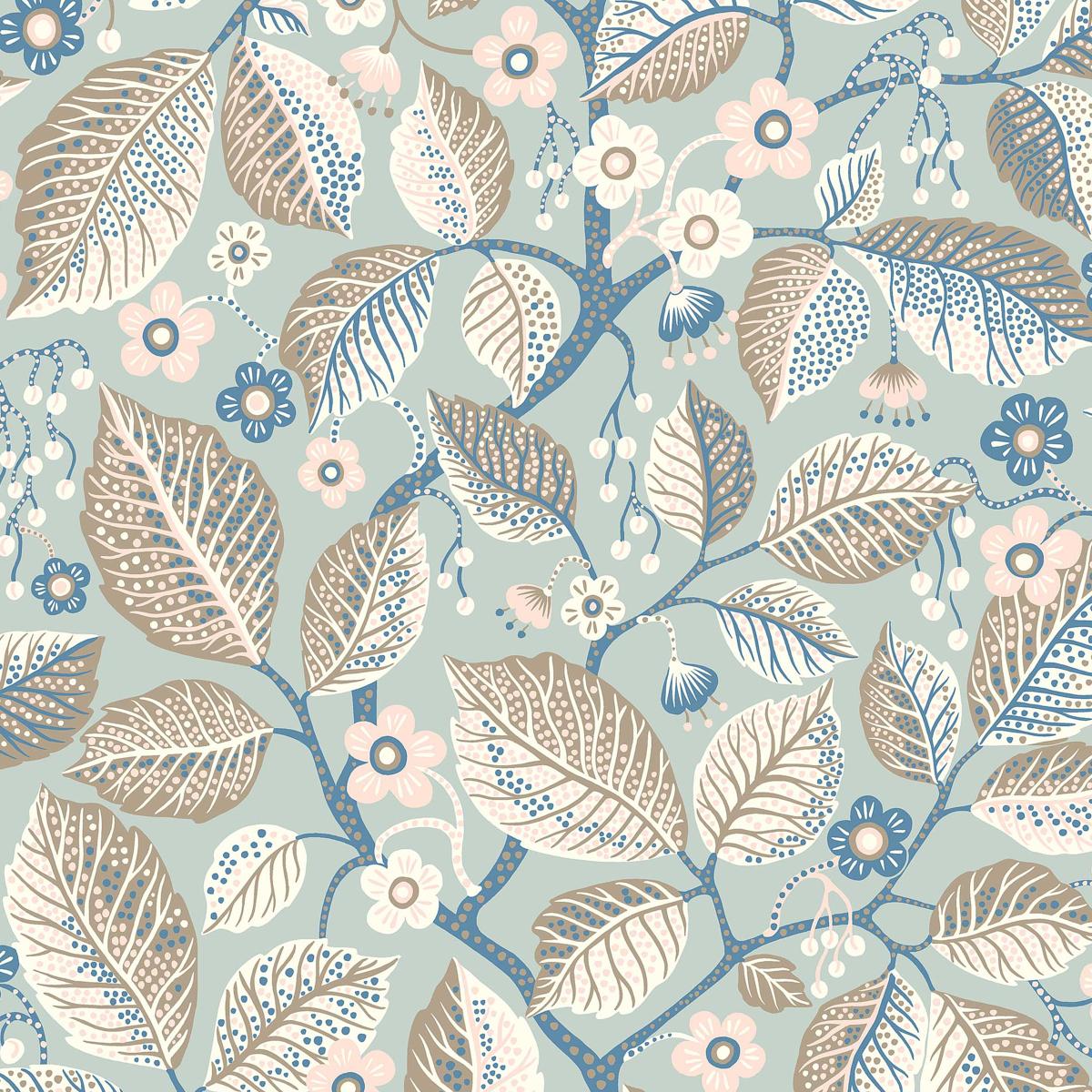 Schumacher Elm Tree Blue And Pink Wallpaper