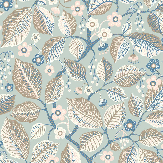 Schumacher Elm Tree Blue And Pink Wallpaper