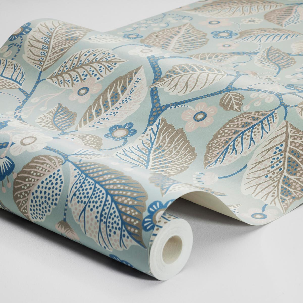 Schumacher Elm Tree Blue And Pink Wallpaper
