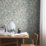 Schumacher Elm Tree Blue And Pink Wallpaper