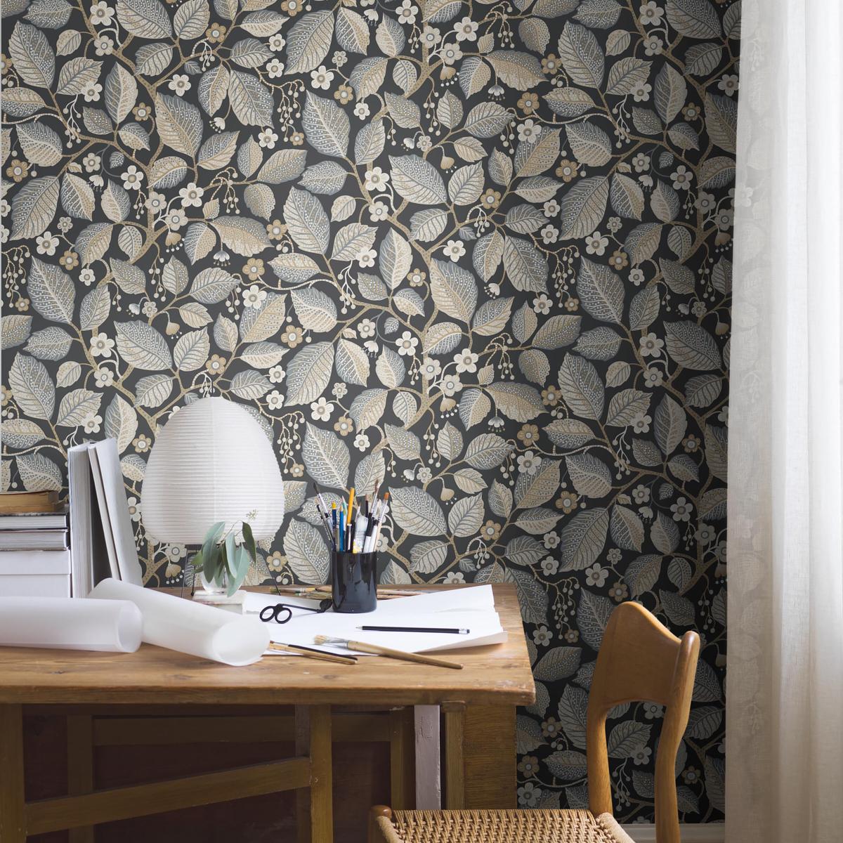Schumacher Elm Tree Charcoal And Neutral Wallpaper