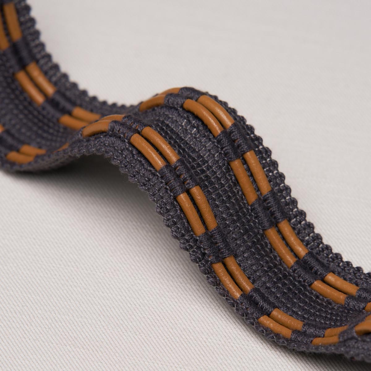 Schumacher Charcoal Leather Cord Tape