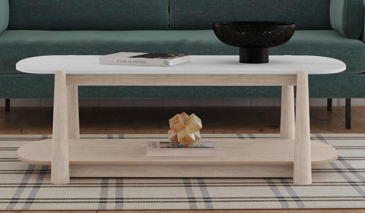 Bassett White Oak & White Marble Horizons Cocktail Table