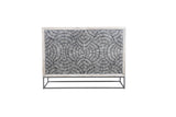 Bassett White Wash with Wirebrush, Zinc Iron Base Magnolia Bar Cabinet