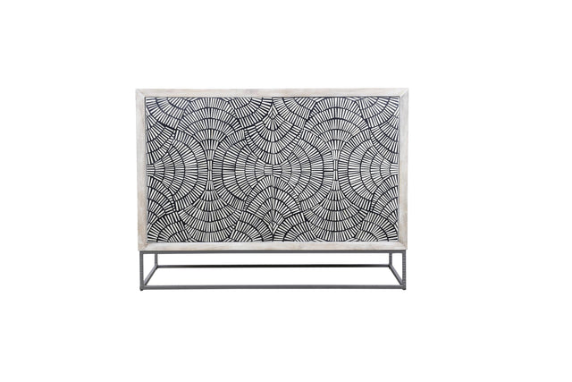 Bassett White Wash with Wirebrush, Zinc Iron Base Magnolia Bar Cabinet