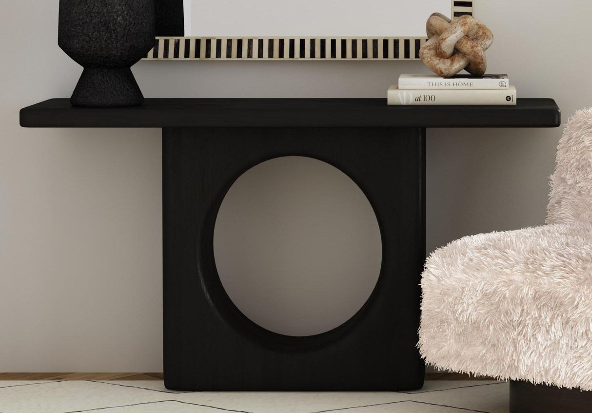 Bassett Sandblasted Black Mango Compass Console Table