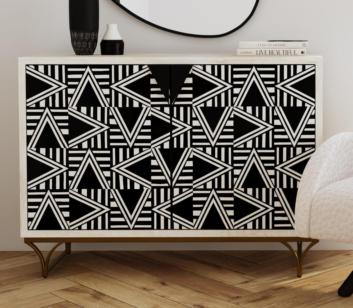 Bassett Sandblasted White Wash Black Bone Martina Bar Cabinet