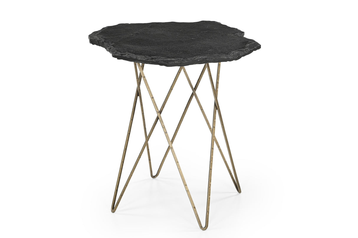 Bassett Antique Brass, Black Slate Cleo Accent Table