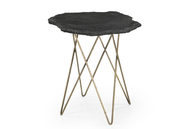 Bassett Antique Brass, Black Slate Cleo Accent Table
