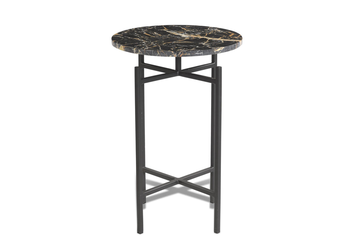 Bassett Matte Black Iron, Black Italian Marble Wren Accent Table