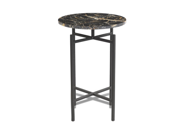 Bassett Matte Black Iron, Black Italian Marble Wren Accent Table