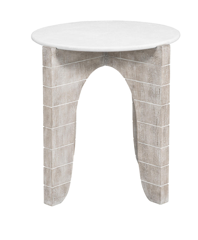 Bassett White wash mango. Bali Round End Table