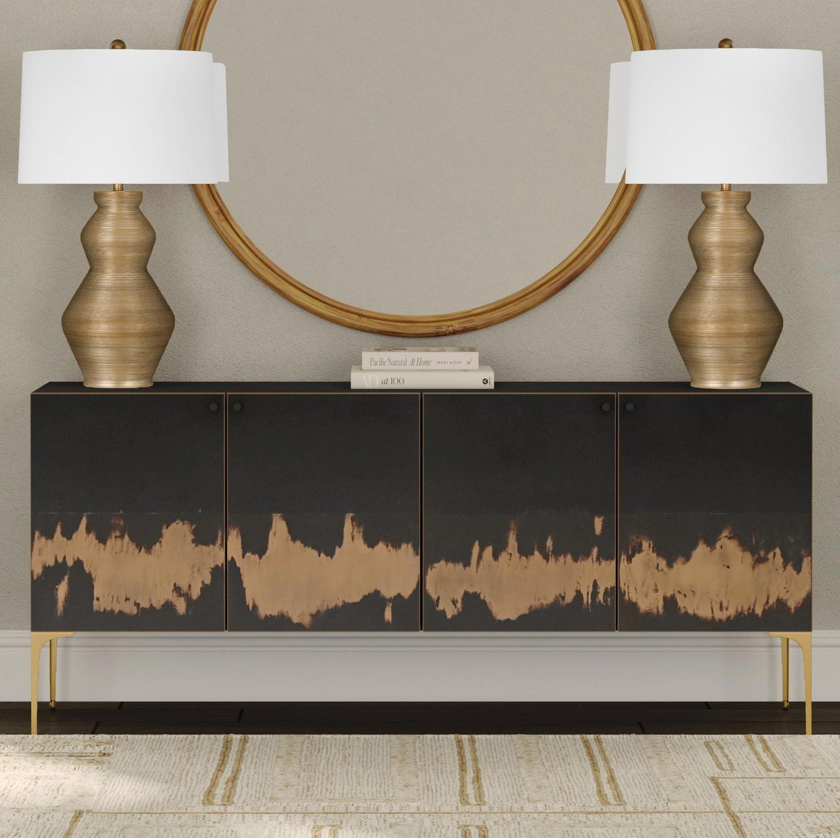 Bassett Black, Brushed Gold, Acid Wash, Brass Kali Iron Sideboard