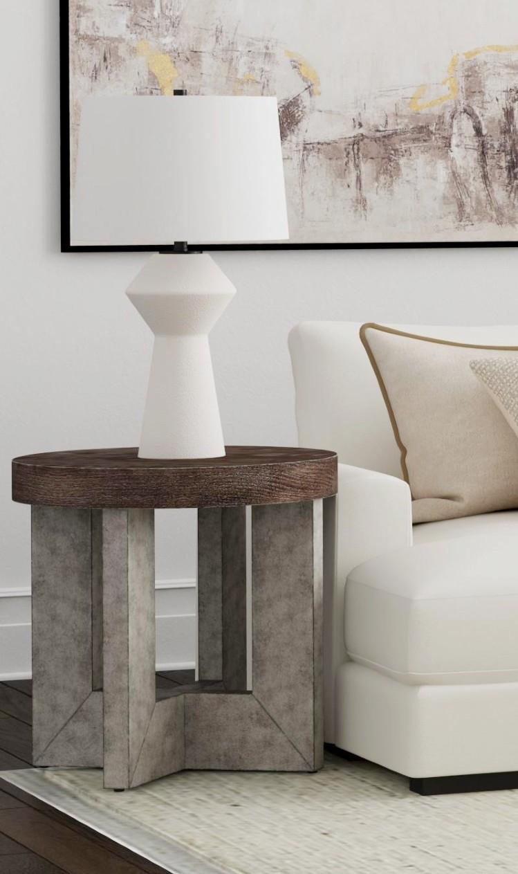 Bassett Cerused Charcoal Oak, Faux Metal Nova End Table