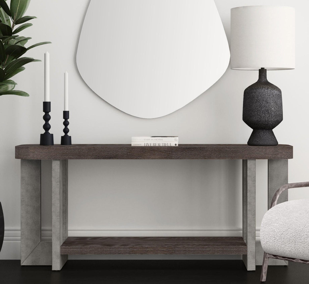 Bassett Cerused Charcoal Oak, Faux Metal Nova Console Table