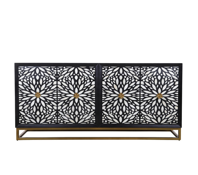 Bassett Ebonized Mango, Contrasting Bone/Resin, Ant Brass Iron Stand Cameron Server