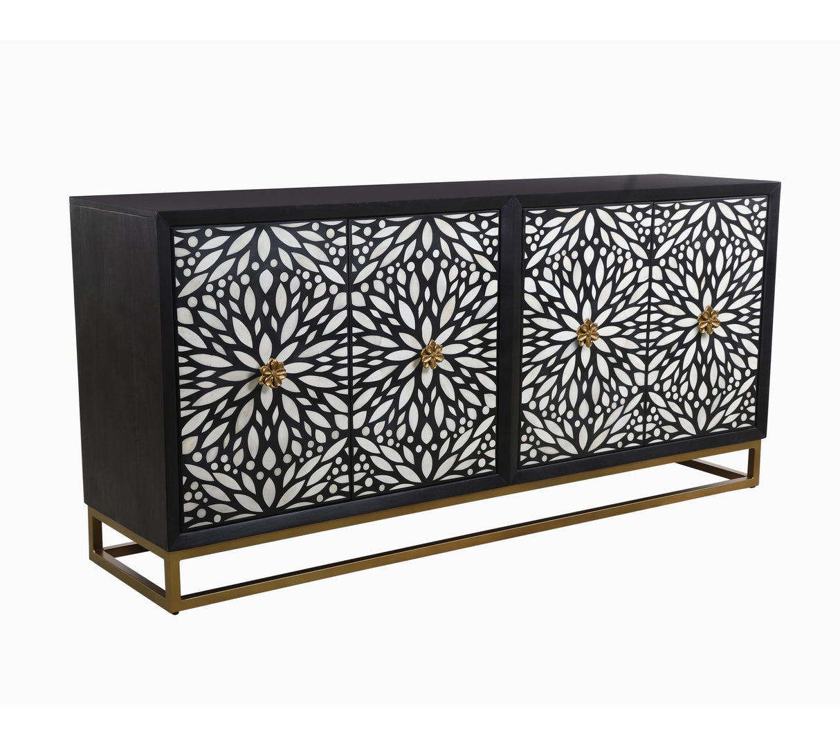 Bassett Ebonized Mango, Contrasting Bone/Resin, Ant Brass Iron Stand Cameron Server