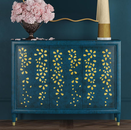 Bassett Antique Blue, Gold Leaf Paint Argento Hall Cabinet