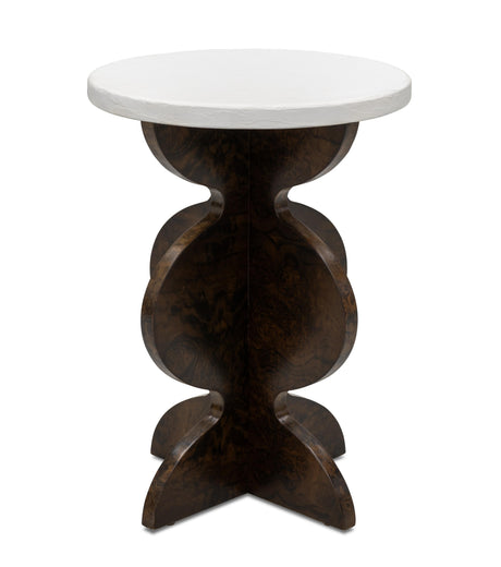 Bassett Black Walnut Burl, White Plaster Paloma Accent Table