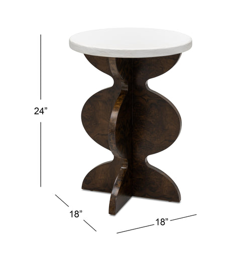 Bassett Black Walnut Burl, White Plaster Paloma Accent Table