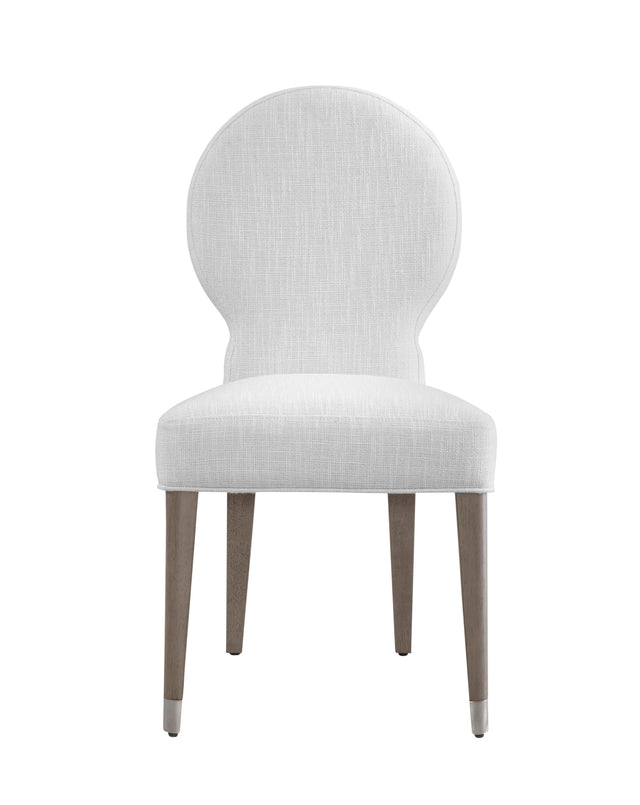Bassett Porcelain Fabric, Light Oak Legs, Brushed Nickel Feet Caps Farrah Dining Chair Set of 2