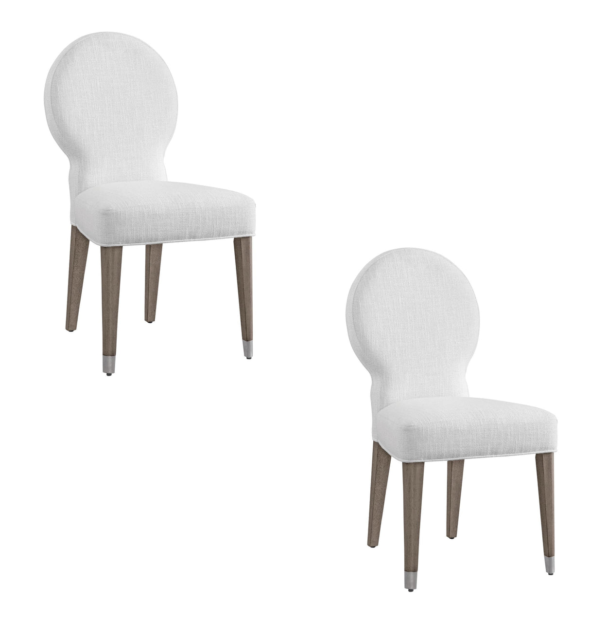 Bassett Porcelain Fabric, Light Oak Legs, Brushed Nickel Feet Caps Farrah Dining Chair Set of 2