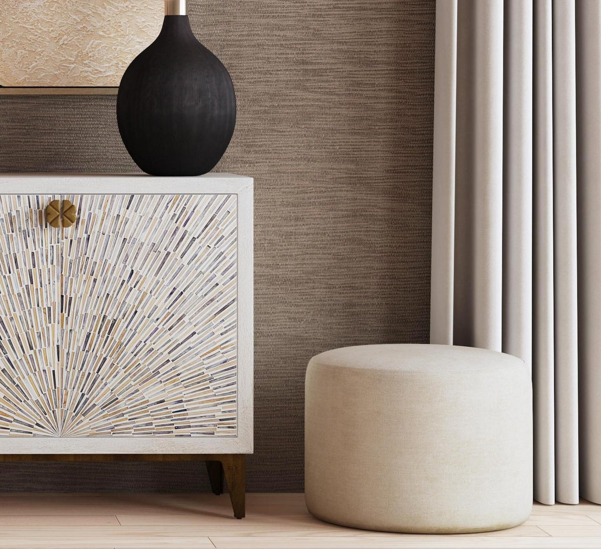 Bassett White Anderson Round Ottoman