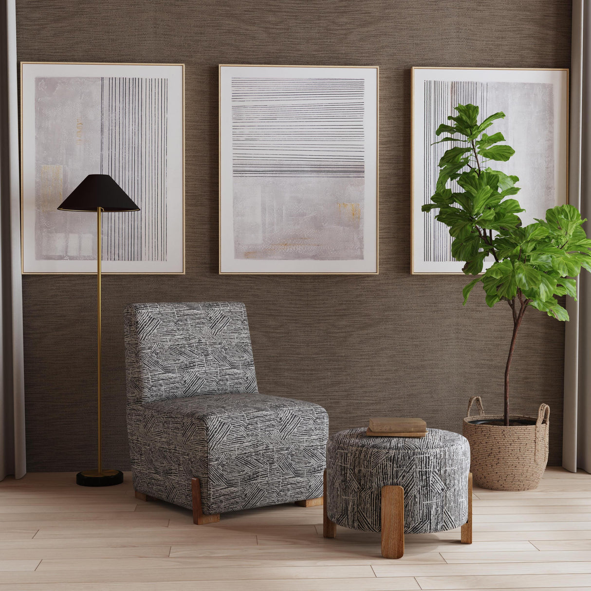 Bassett Brown Razi Framed Canvas Set of 3