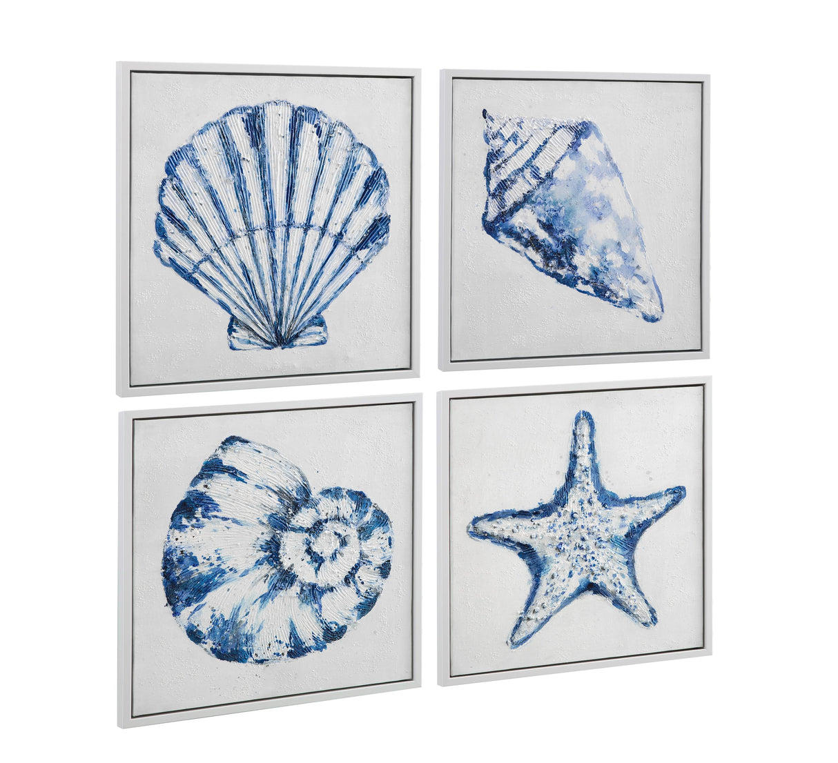 Bassett White Frame Shells Framed Canvas s/4