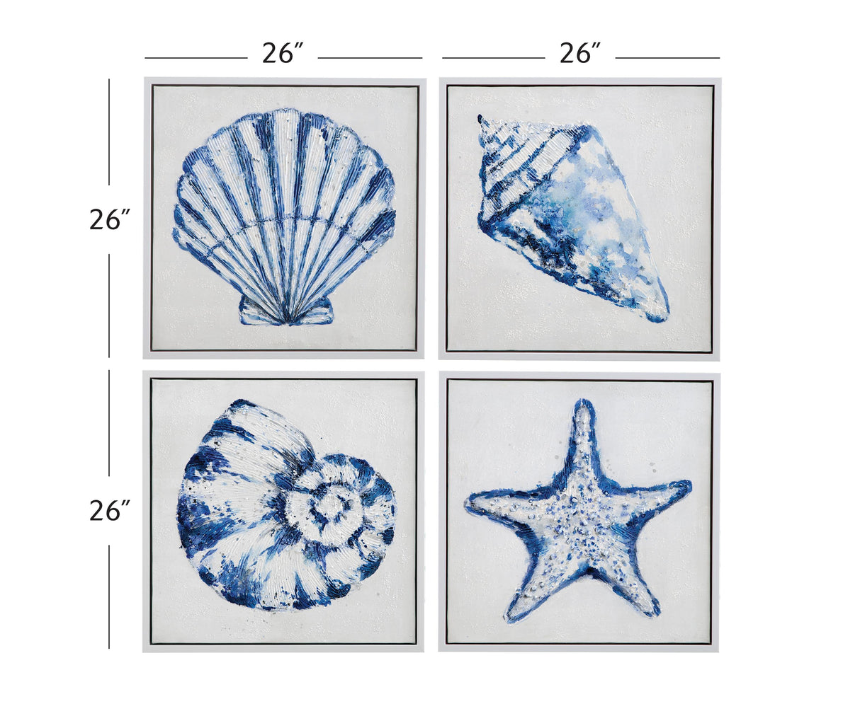 Bassett White Frame Shells Framed Canvas s/4