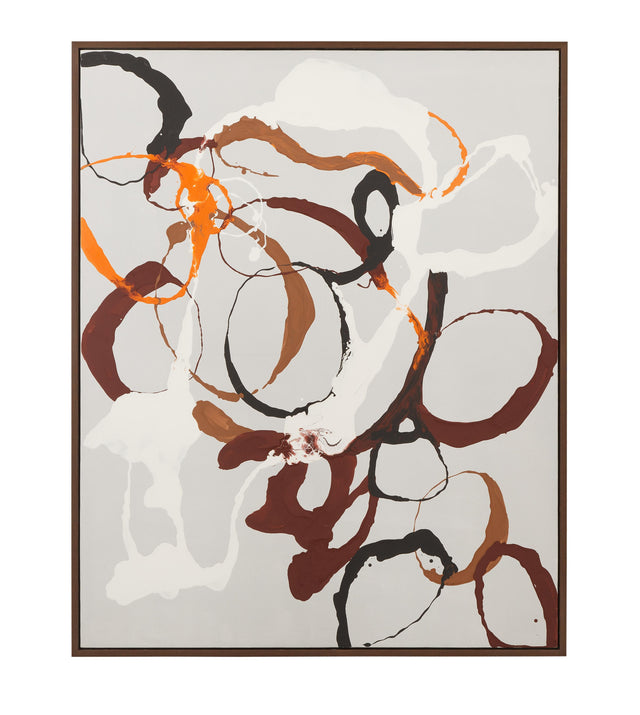 Bassett White, Brown, Orange, Gray, Brown Frame, Carnival Framed Canvas