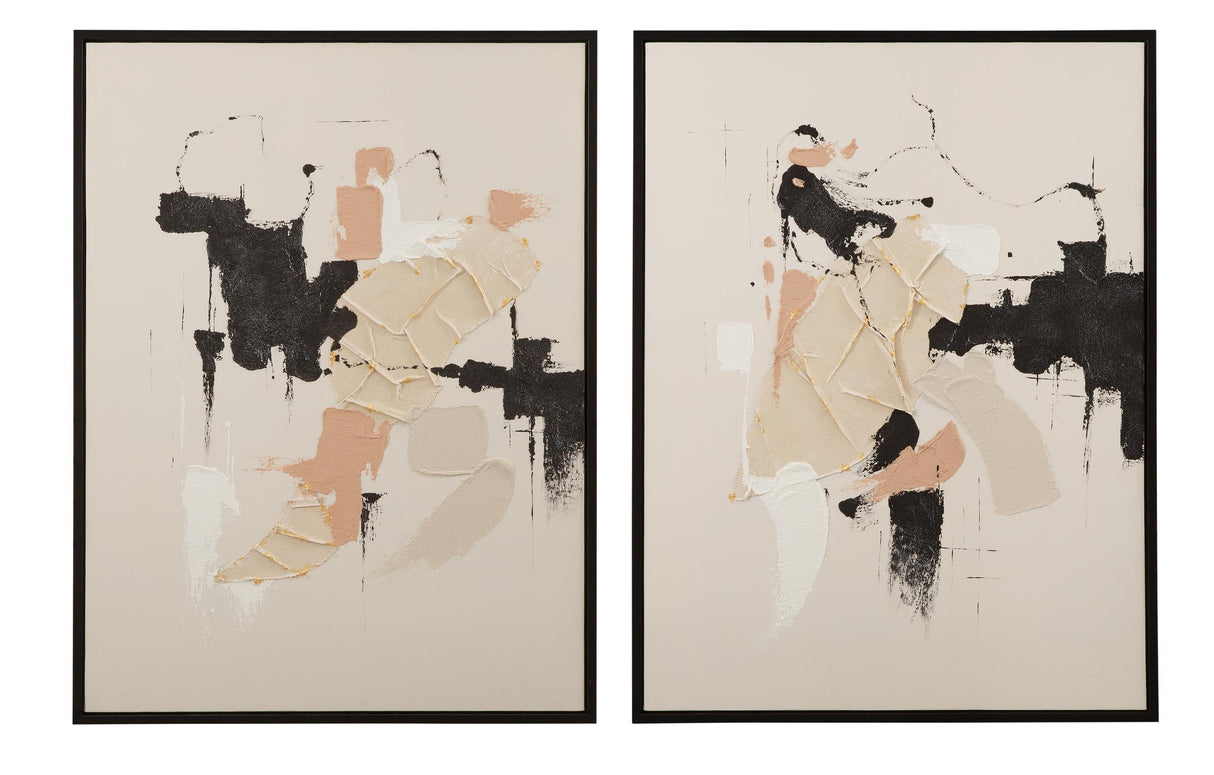 Bassett Black, White, Beige, Peach, Black Frame Intuitive Framed Canvas s/2