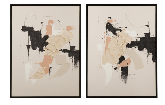 Bassett Black, White, Beige, Peach, Black Frame Intuitive Framed Canvas s/2