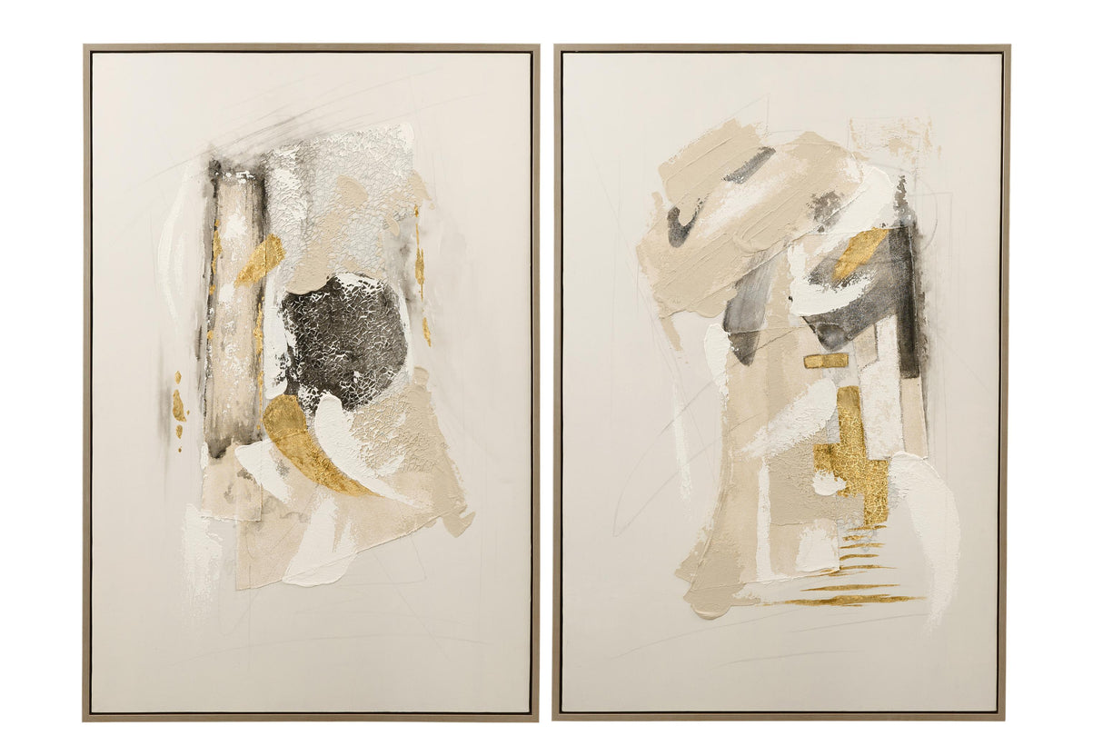 Bassett off white, beige, white, black, silver frame Spencer Framed Canvas s/2