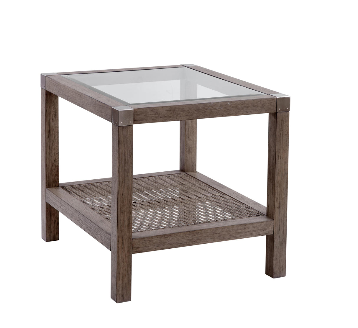 Bassett Driftwood Grey & Cane Brushed Nickel Calum End Table