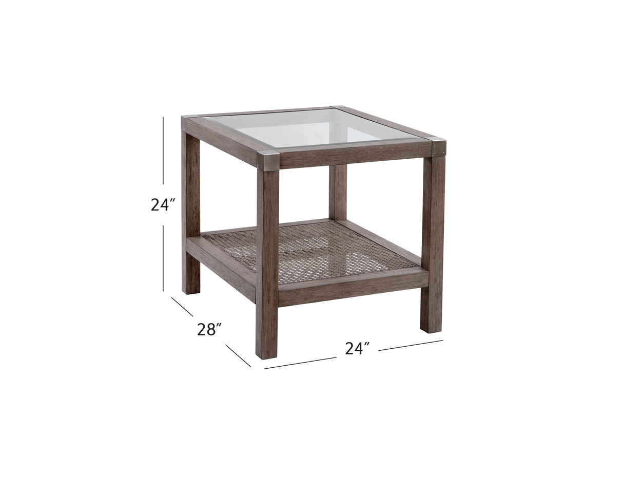 Bassett Driftwood Grey & Cane Brushed Nickel Calum End Table