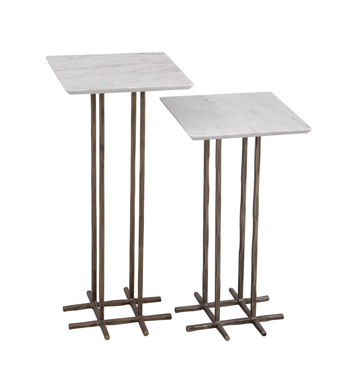 Bassett Antique Brass White Marble Xavier Accent Table 2 Piece Set