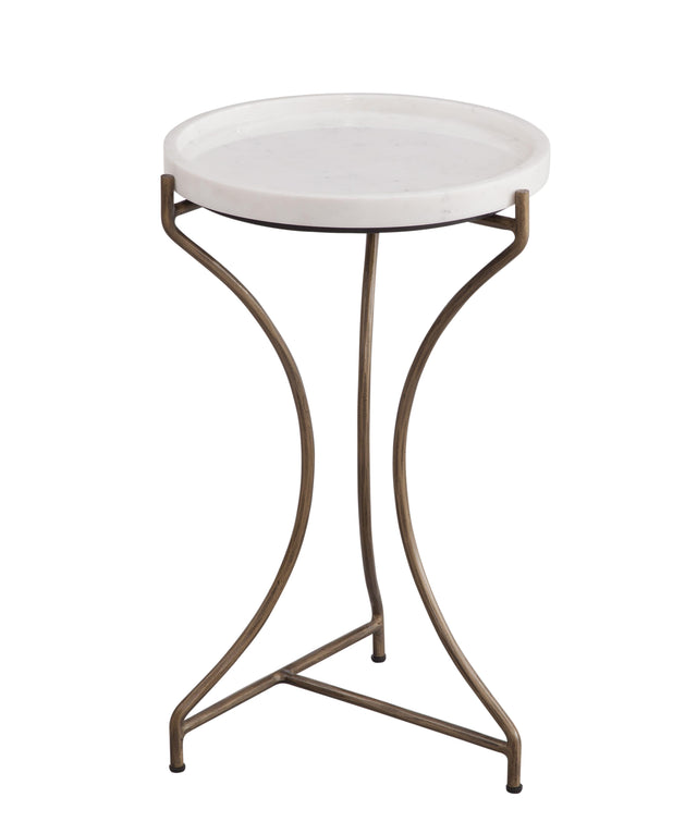 Bassett Antique Brass and White Marble McGowan Accent Table
