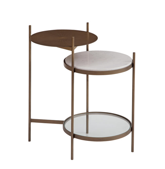 Bassett Brushed Gold White Marble Tempered Glass Felicity Accent Table