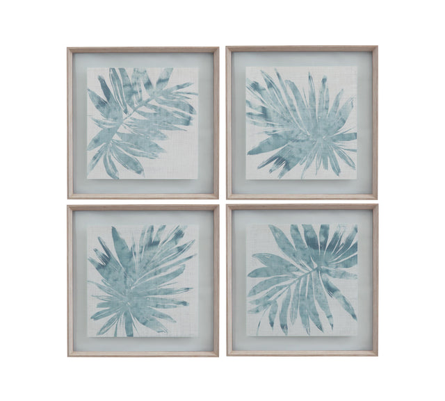 Bassett Weathered White Frame Burlap Ocean Palm Framed Print Set of 4