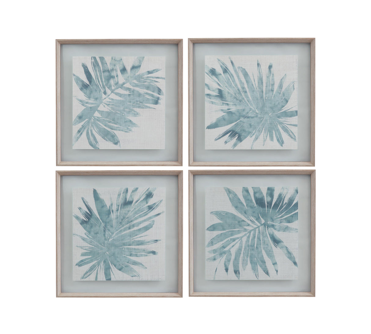 Bassett Weathered White Frame Burlap Ocean Palm I Framed Print