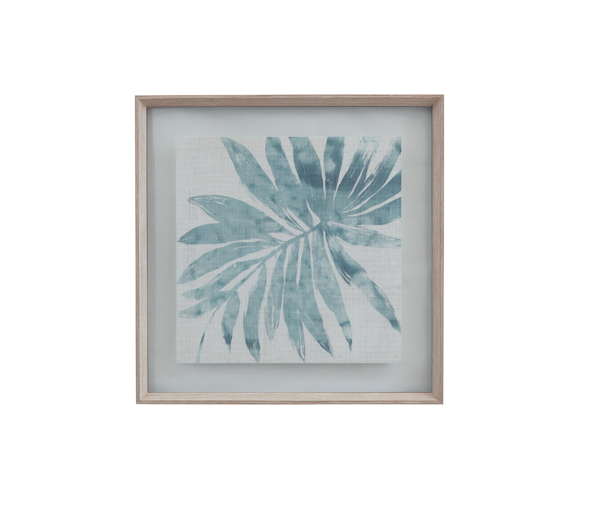 Bassett Weathered White Frame Burlap Ocean Palm IX Framed Print