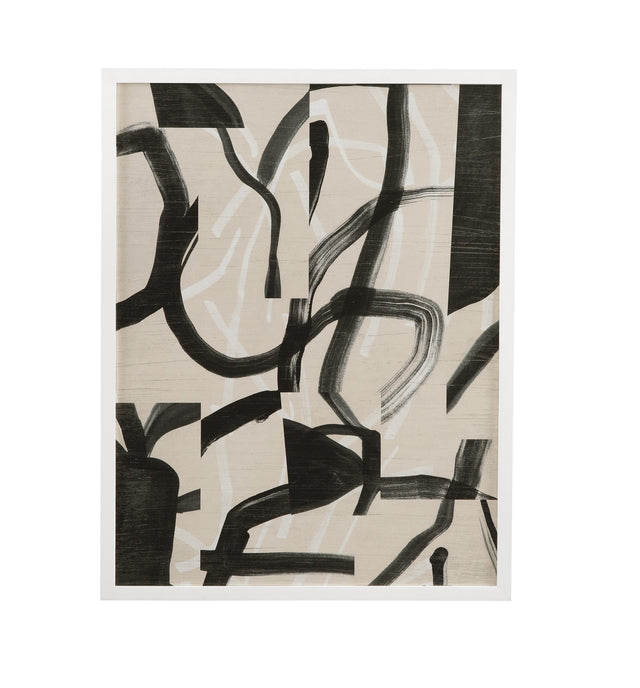 Bassett Gray, Black, Tan, Matte White Frame Ink Maze II Framed Print