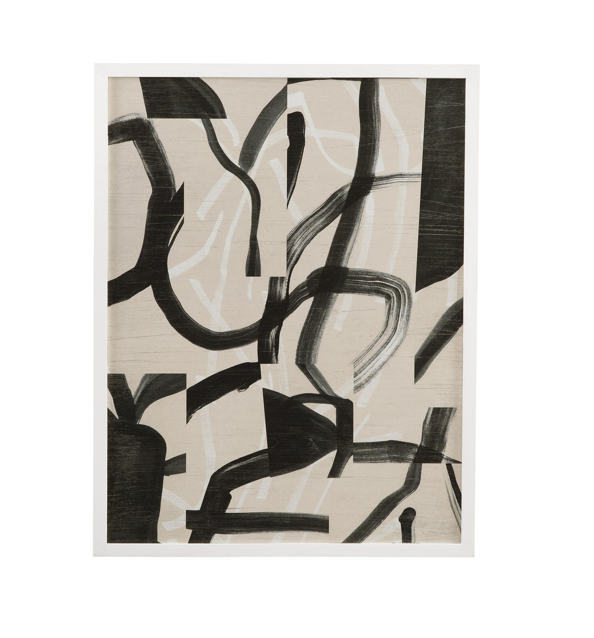 Bassett Gray, Black, Tan, Matte White Frame Ink Maze II Framed Print