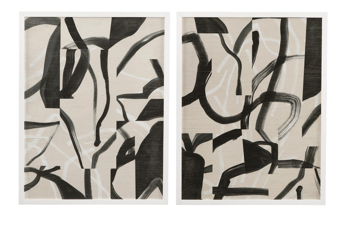 Bassett Gray, Black, Tan, Matte White Frame Ink Maze II Framed Print