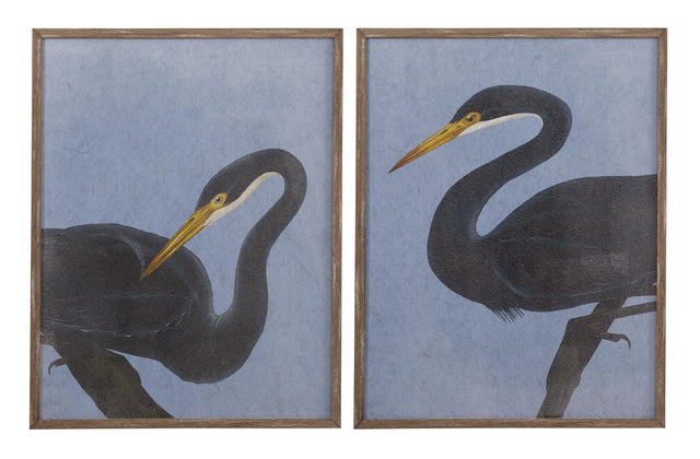 Bassett Black, Blue, Distressed Brown Frame Bayou Heron Framed Print s/2