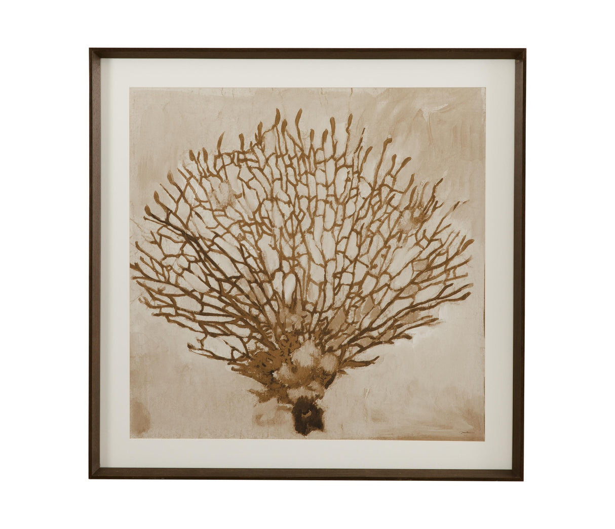 Bassett Tan, Brown, Off White, Weathered Black Frame Neutral Seafan Framed Print