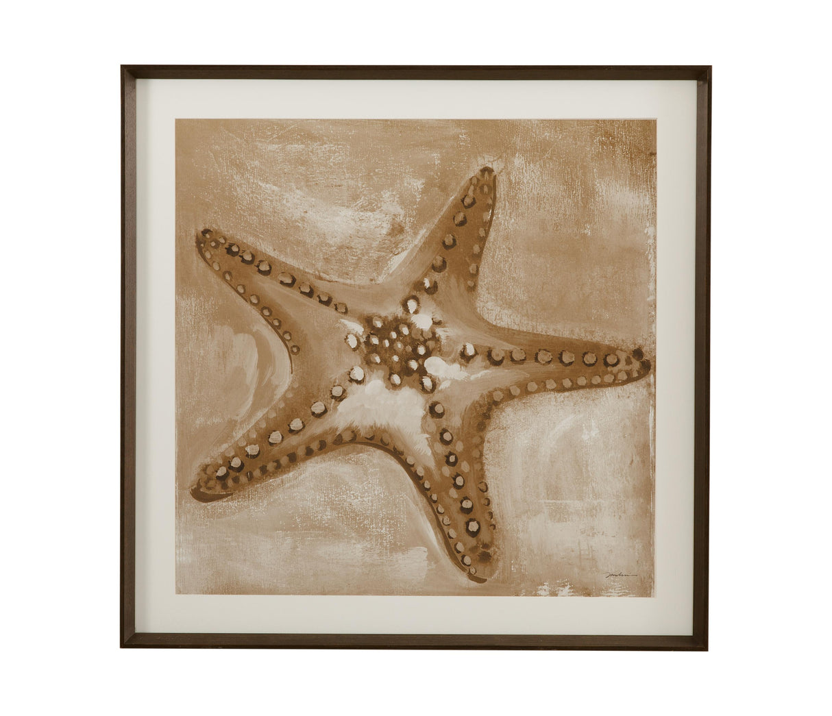 Bassett Tan, Brown, Off White, Weathered Black Frame Neutral Starfish Framed Print
