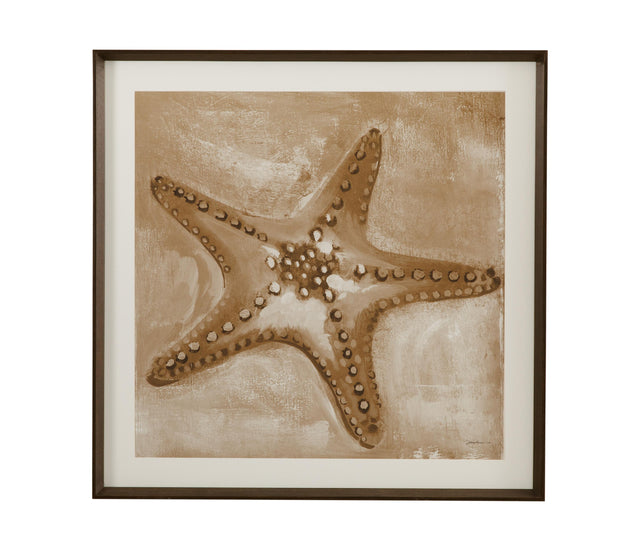 Bassett Tan, Brown, Off White, Weathered Black Frame Neutral Starfish Framed Print