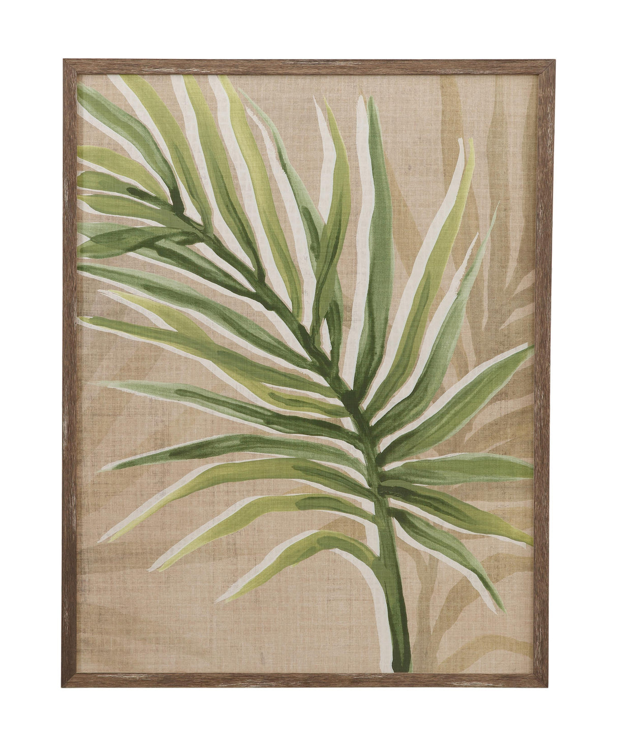 Bassett Green, Tan, Off White, Brown Frame Burlap Palm Frond II Framed Print